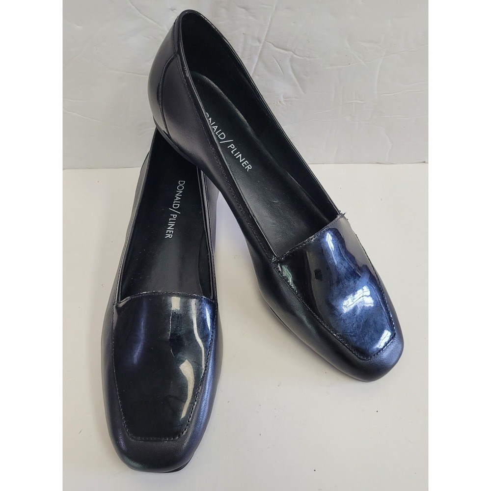Donald Pliner Flat Shoes Loafers Black leather patent DeeDee Women's Size 6.5M‎